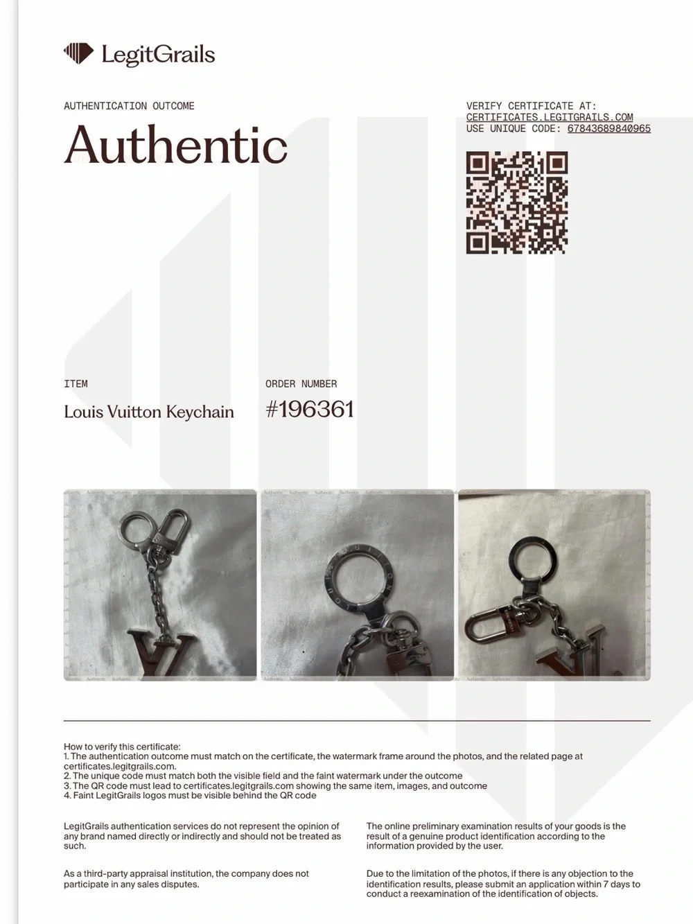 Louis Vuitton keychain/bag charm authenticated